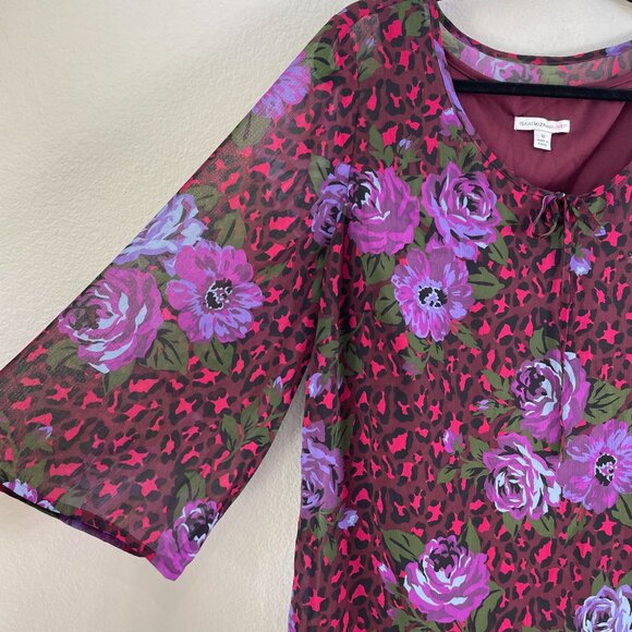 Isaac Mizrahi Live! Womens Plus 1X Floral Blouse Purple Red 3/4 Sleeve Shirt Top - Picture 10 of 10